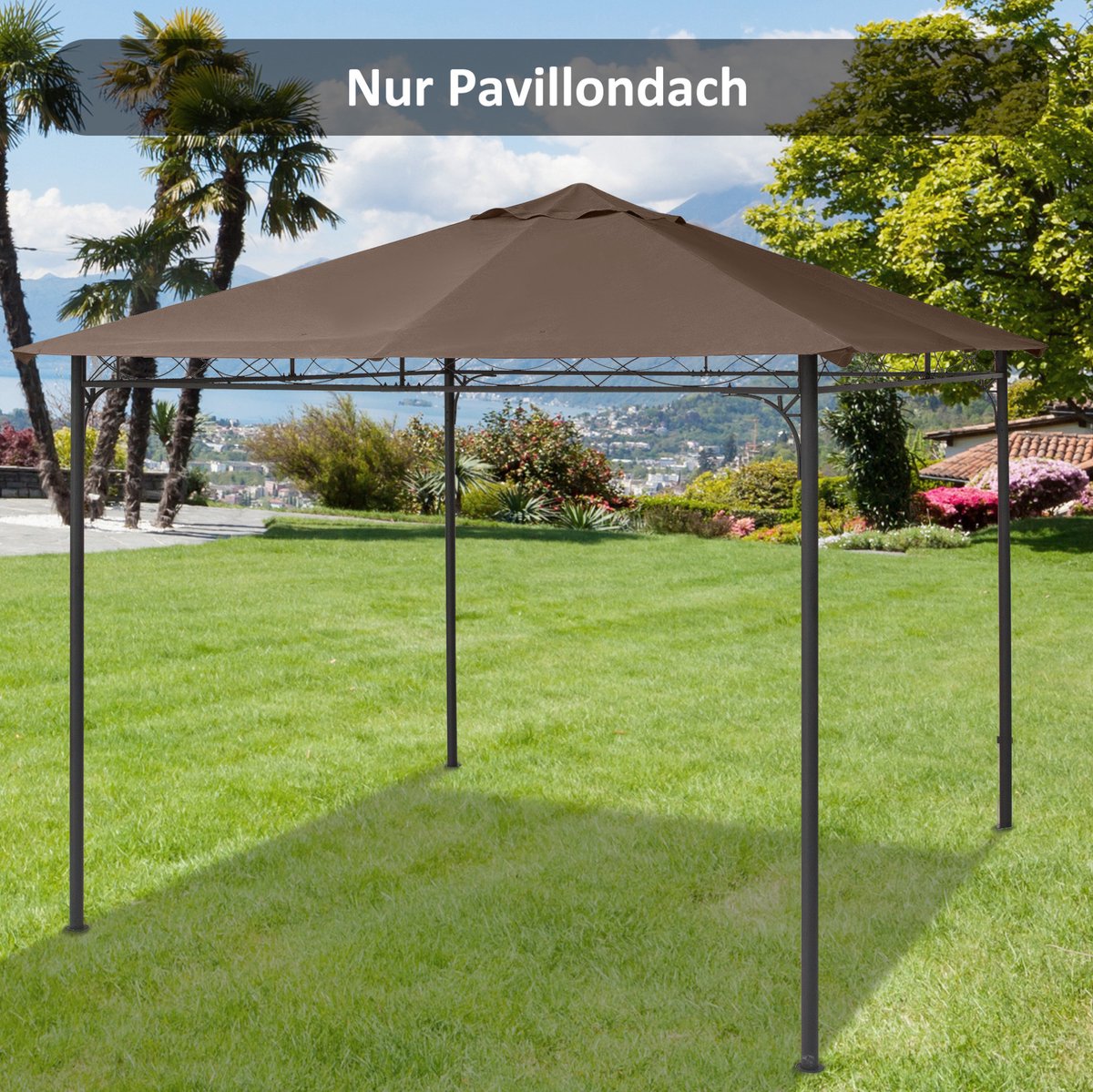 Pavillondak 300 x 300 cm - 180 g/m2 Polyester - Coffee - UV-bescherming en regendichte vervanging voor tuin