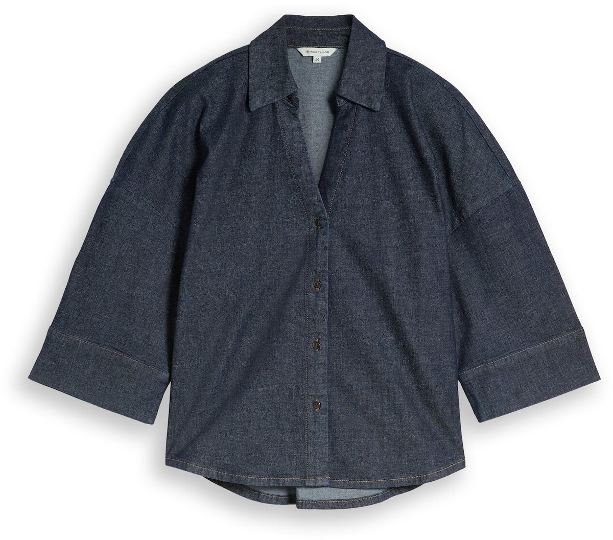 Tom Tailor - Oversized spijkerblouse met V-hals - Maat 44 - Blue Rinse Denim