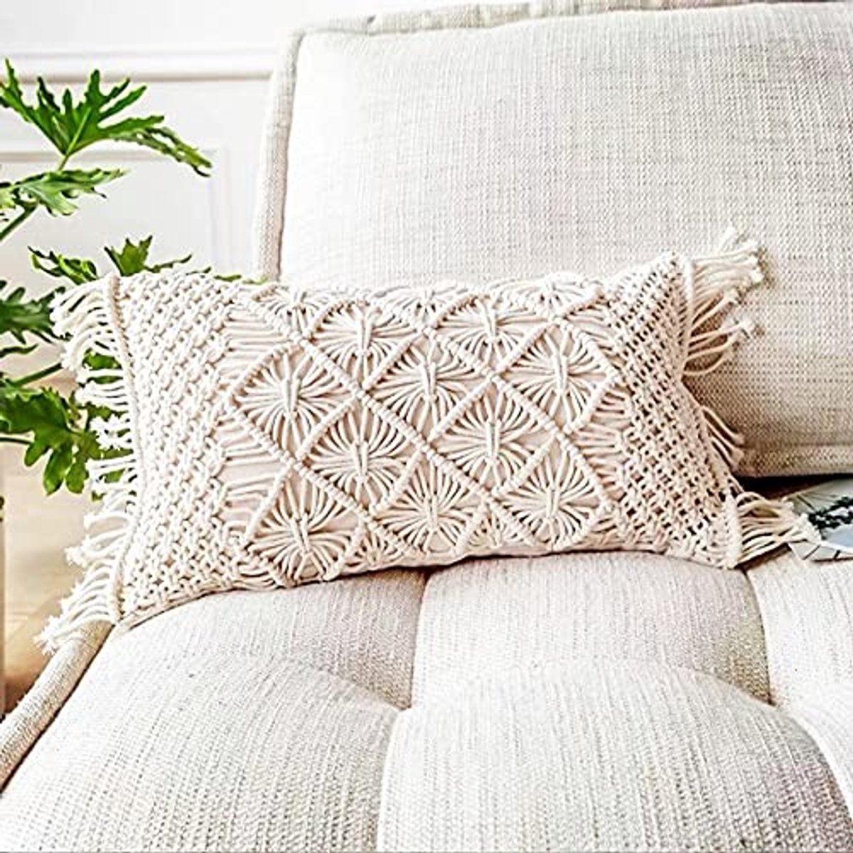 Omgoods - Beige Handgeweven Kussenhoes 30 x 50 cm voor Sofa