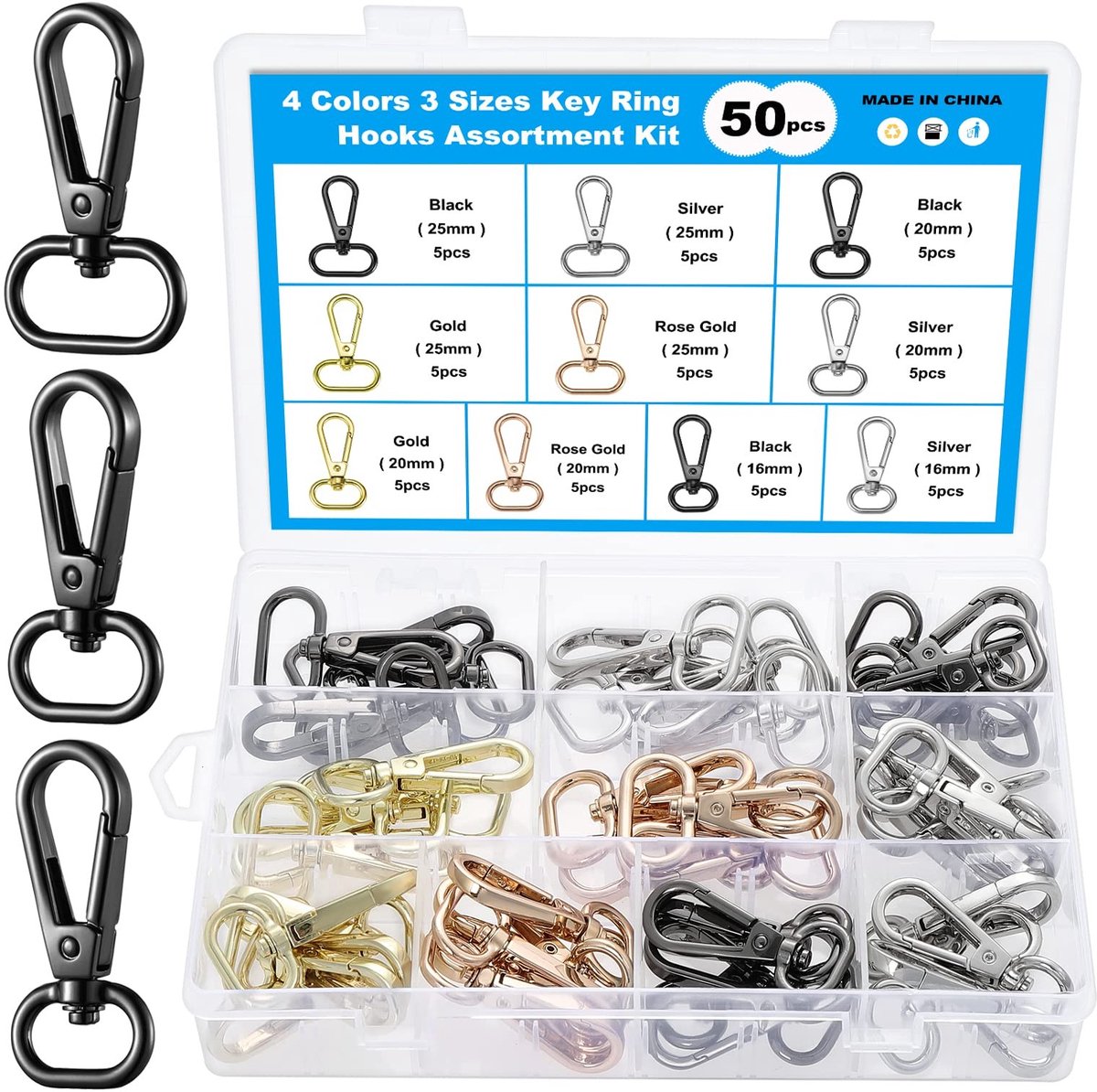 Omgoods - Set van 50 Rotating Carabiner Hooks met 360° Rotatie