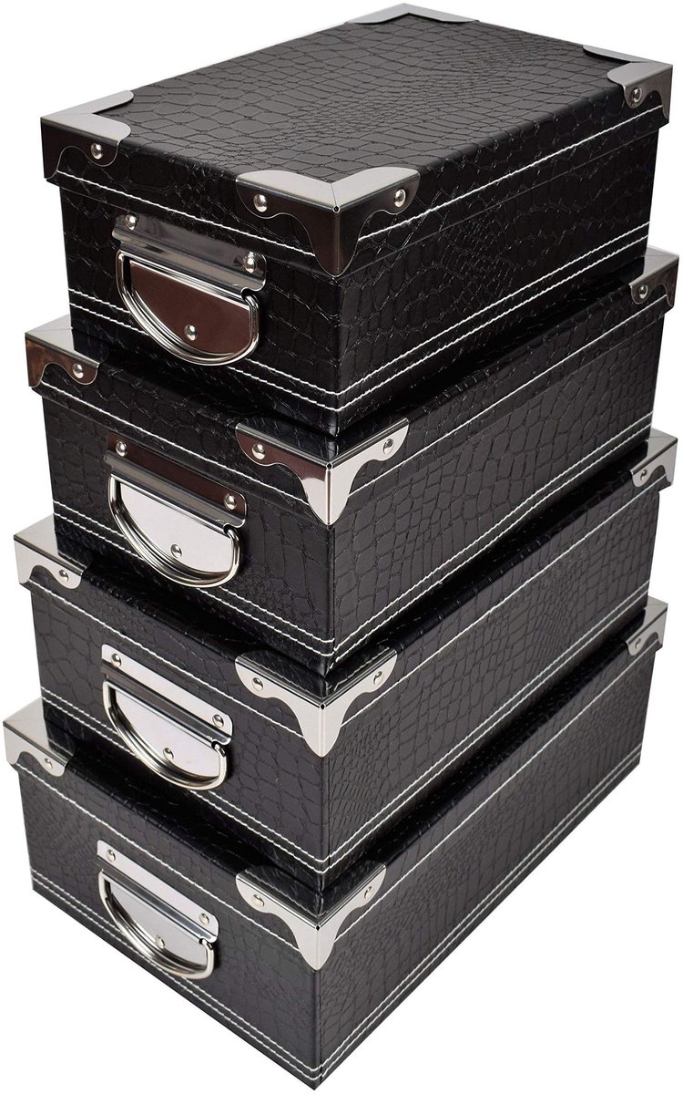 Omgoods - Set van 4 Kartonnen Opbergdozen met Deksel en Handgrepen
