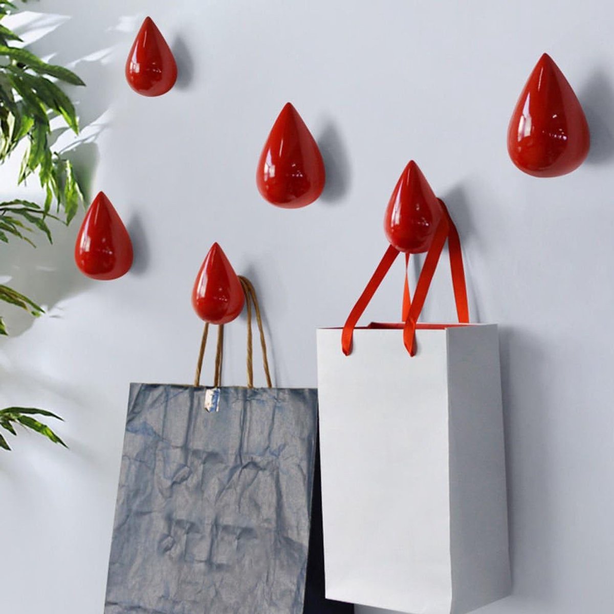 Omgoods - Decoratieve Waterdruppel Wandhaken Set van 2 Rood