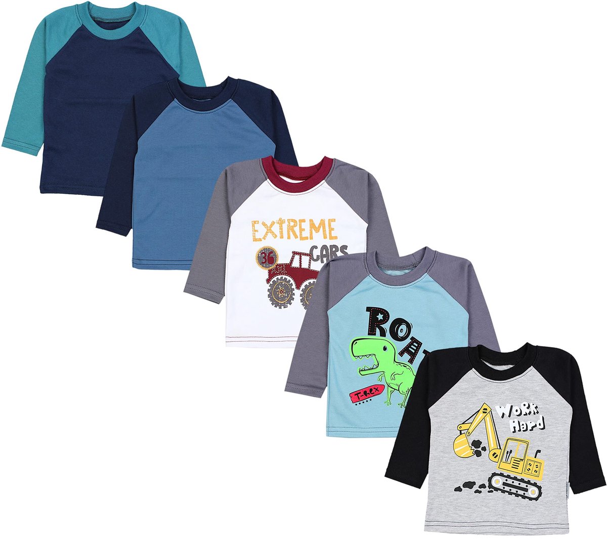 Omgoods - Set van 5 Lange Mouwen Baby T-shirts van 100% Katoen