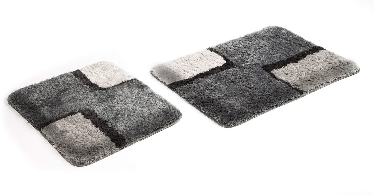 Omgoods - 2-delige Badmat Set Paris Grijs Zwart