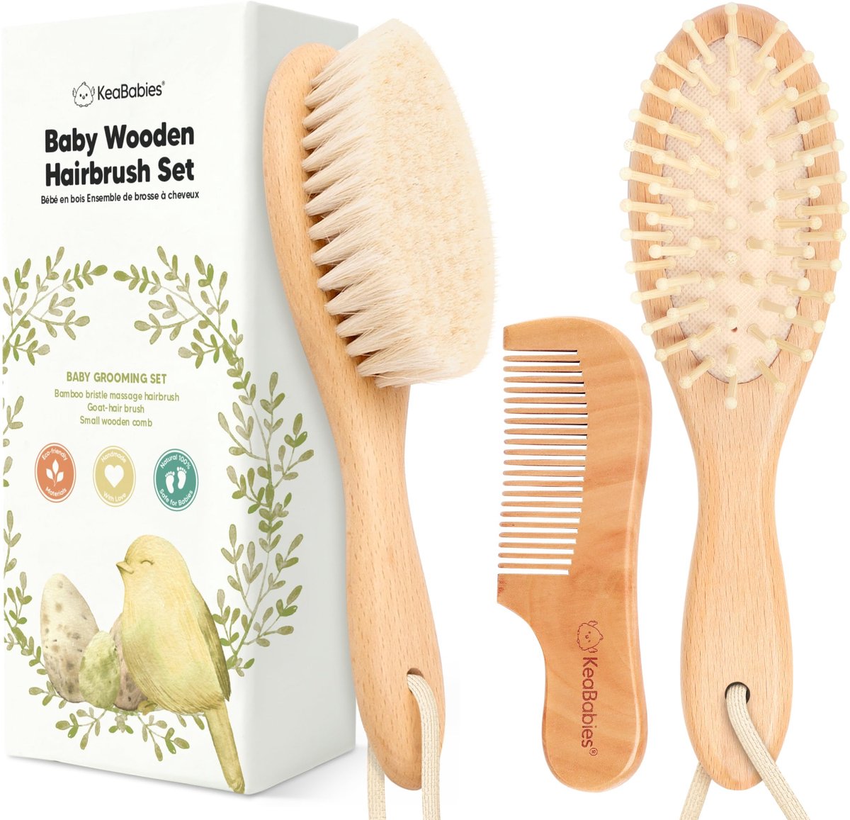 Omgoods - Baby Haarborstel en Kam Set van Natuurlijk Hout