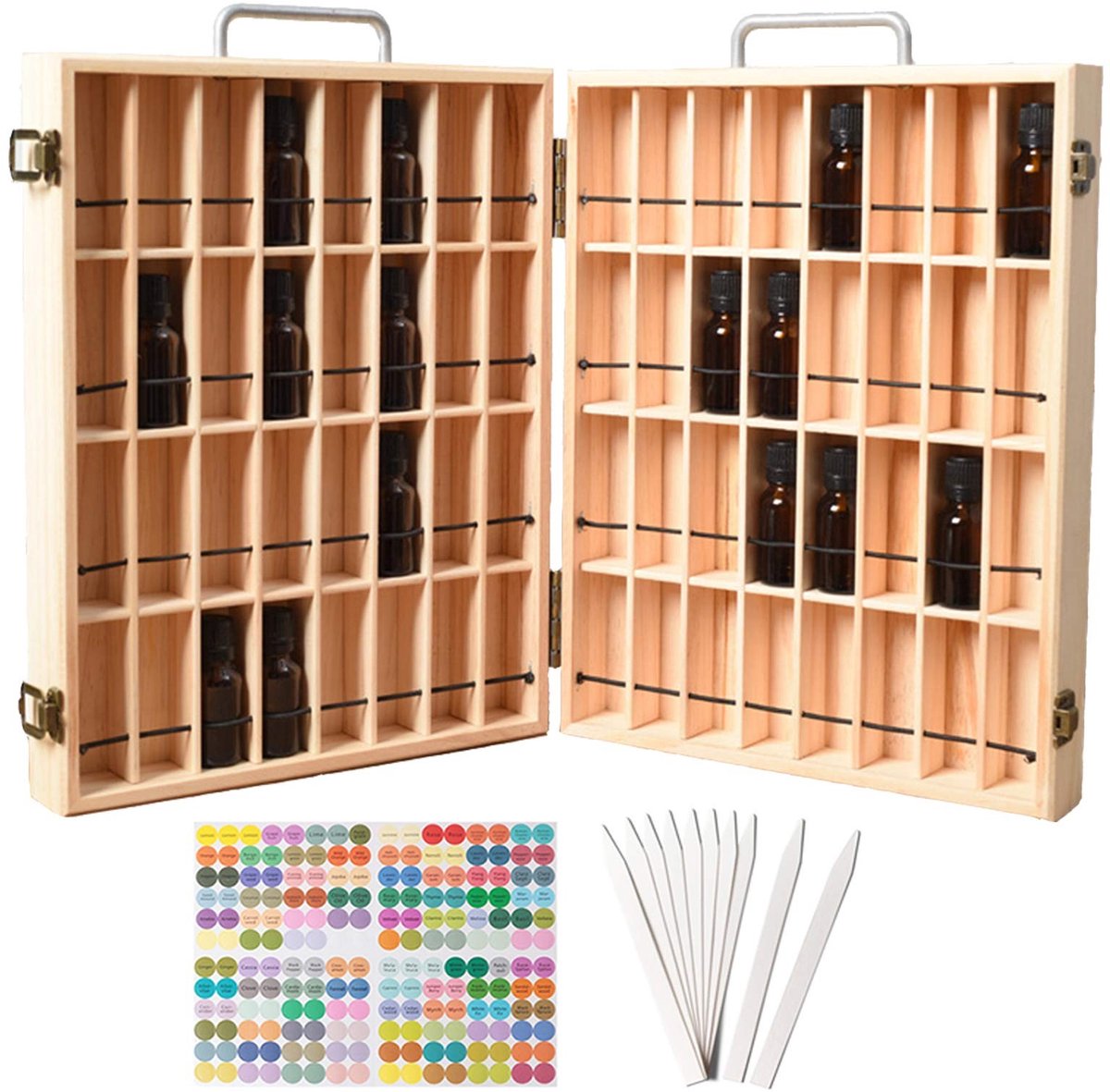 Omgoods - Houten Opbergdoos voor Essentiële Olie met 64 Compartimenten, Ideaal voor Organisatie en Presentatie