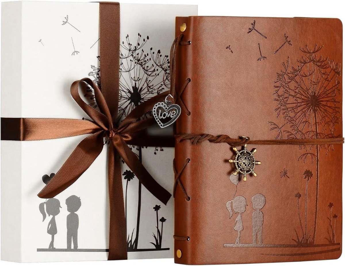 Omgoods - Vintage Gastenboek met Leer en Fotohoeken 60 Pagina's