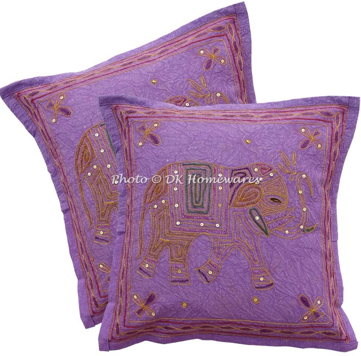Omgoods - Set van 2 Paarse Kussenhoezen met Olifant Motief 40x40 cm