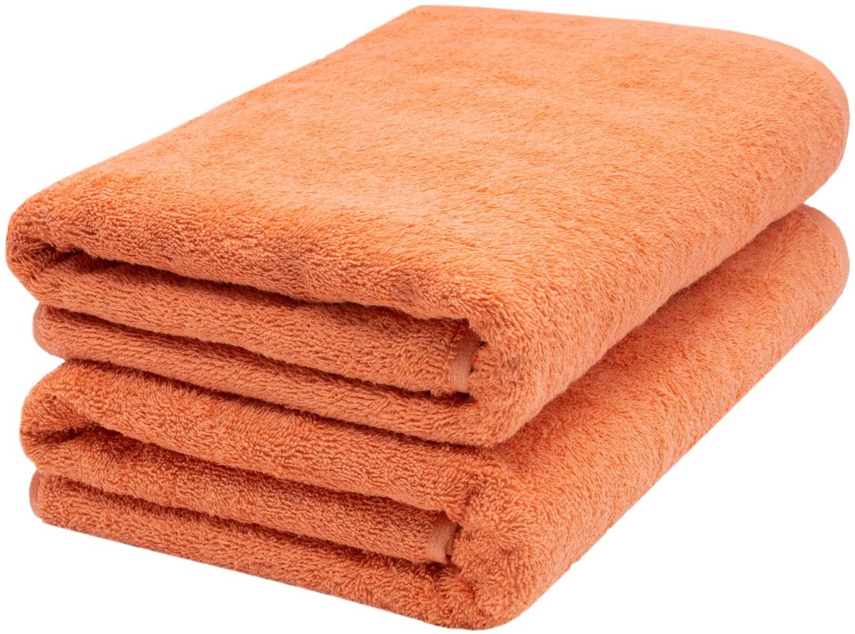 Omgoods - Set van 2 Katoenen Saunahanddoeken 70 x 200 cm Terracotta