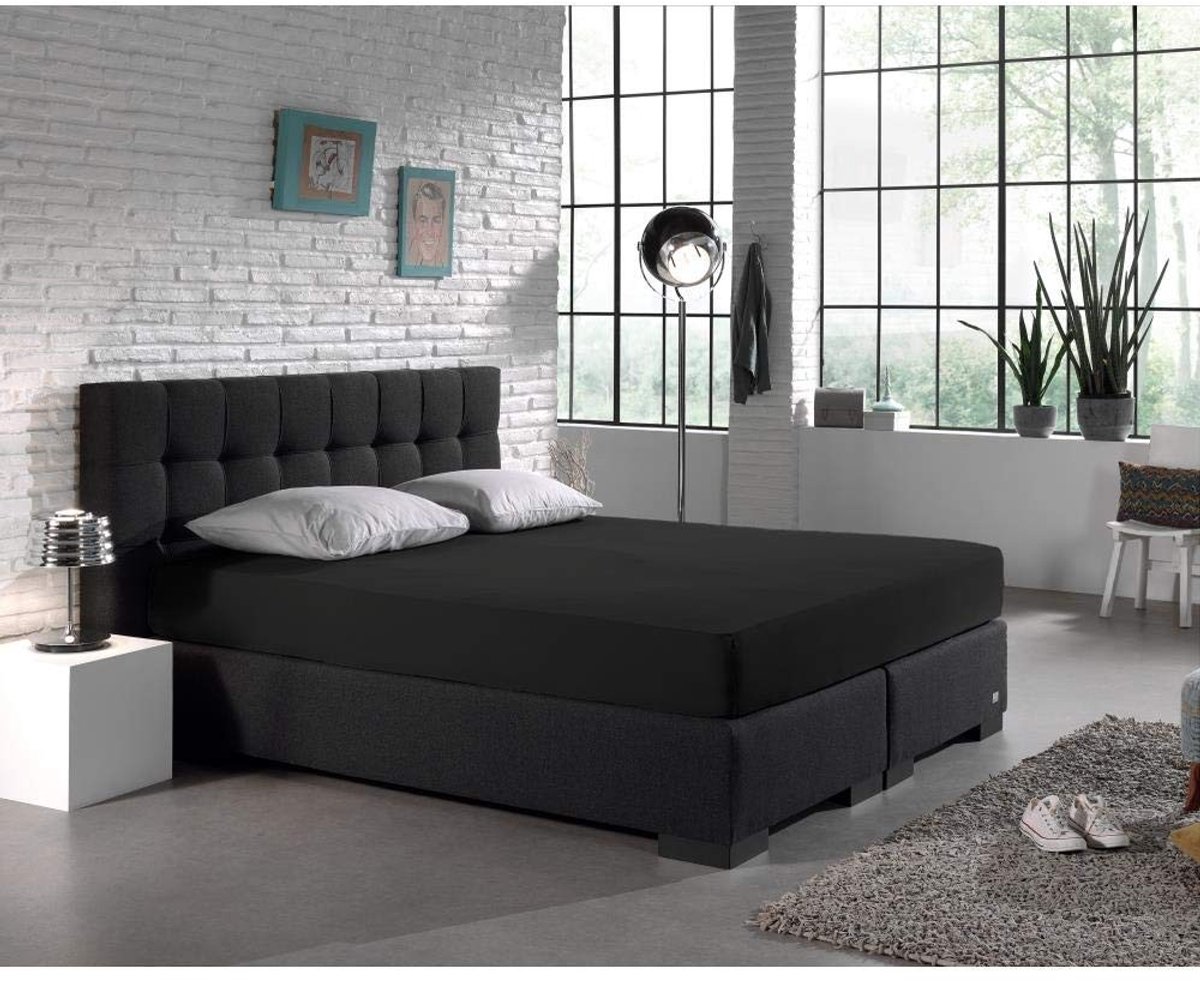 Omgoods - Dubbel Geweven Jersey Hoeslaken, Zwart 160/180 x 200/220 cm