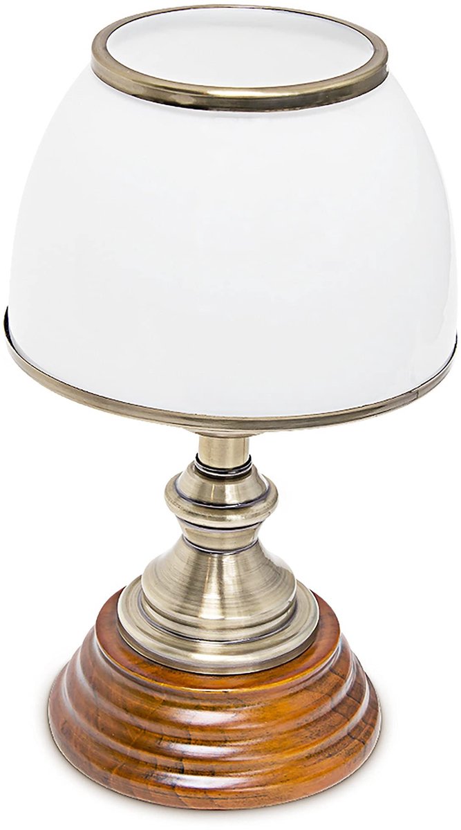 Omgoods - Houten Tafellamp met Glazen Lampenkap in Art Deco Stijl