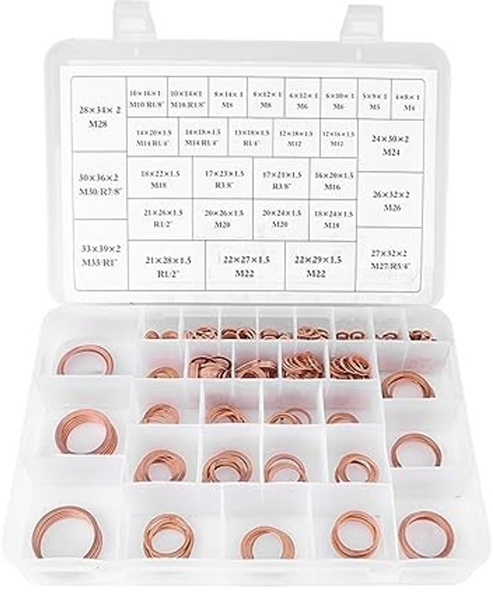 Omgoods - Koperen Ringen Set - 568 Stuks - Ideaal voor Motoren - Corrosiebestendig - O-Ringen Pakkingen voor Gereedschapskist - Geschikt voor Machi...
