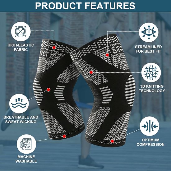 Kniebandage voor Dames en Heren, Ondersteuning bij Knieblessures, Compressie en Stabiliteit voor Sport en Training (Zwart, L) — afbeelding 2