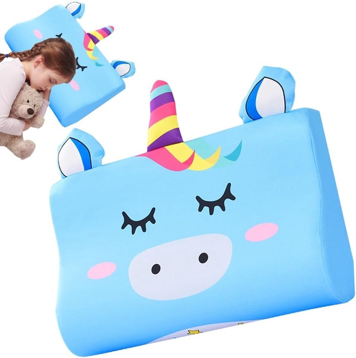 Ergonomisch Kussen voor Kinderen, 46x26cm, Geheugenfoam, Ademend en Comfortabel voor een Betere Nachtrust (Blauw)