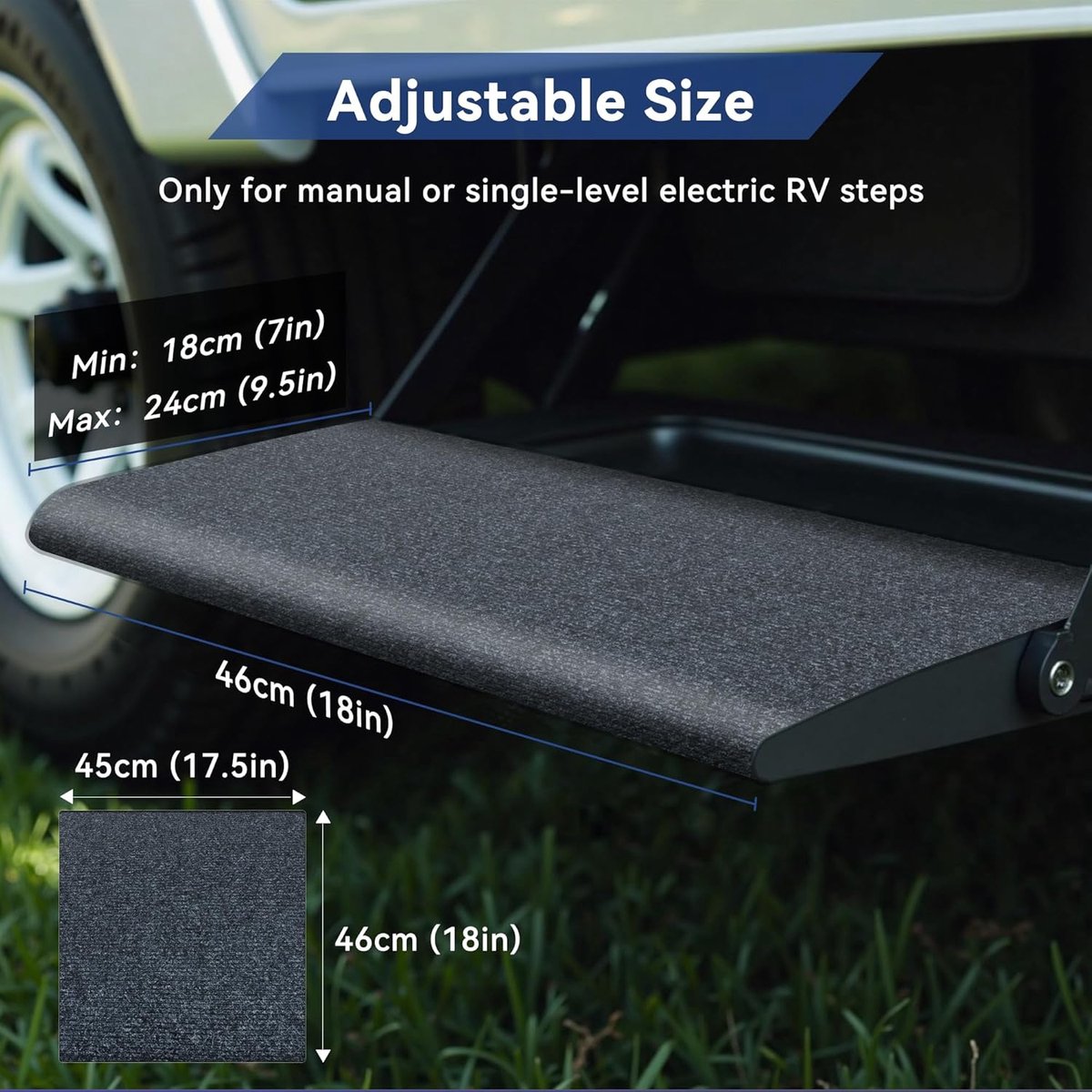 traptreden voetmat, gespsluiting verstelbaar tapijt traptrede camper, antislip camper voetmatten voor traptreden, voor 7-10'' diepte camper traptreden, grijs