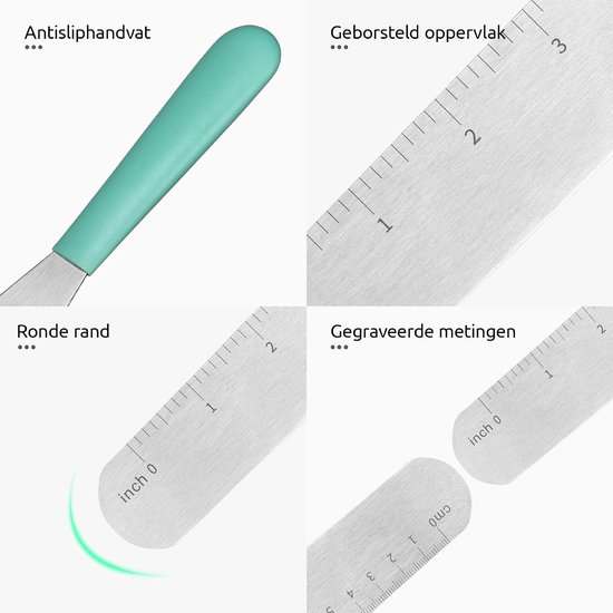 Spatelset,430 Roestvrij Staal Oppervlak (3 Stuks,Aqua) - 5/20/25 cm Taart Paletmessen Platte Decoratie Spatels Met Houder RVS Mes Glazuur, Verdelen, Frosting Taart Voor Het Bakken — afbeelding 4
