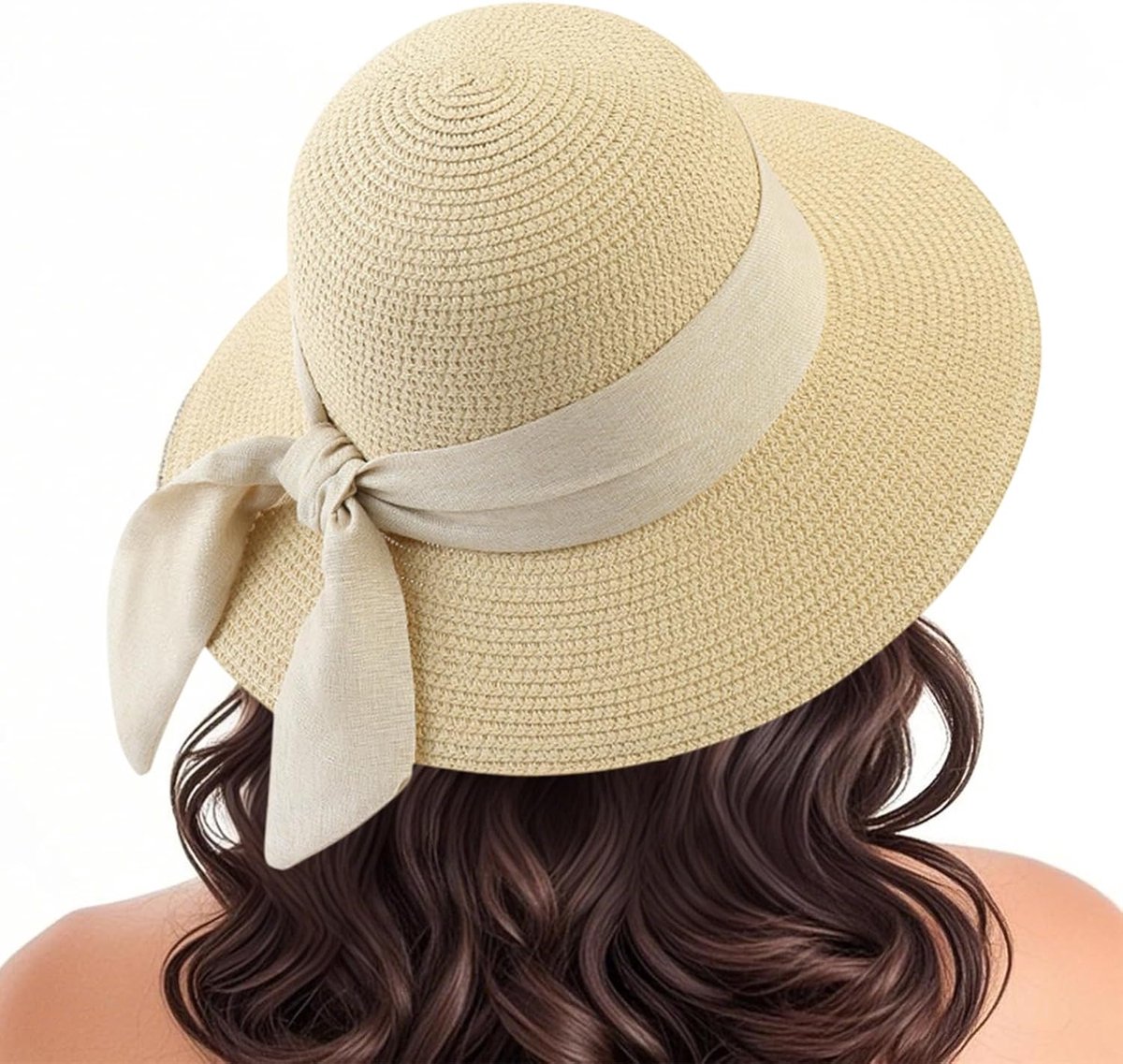 Zonnehoed voor dames, uv-bescherming, strandhoed, opvouwbare floppy-strohoed, UPF 50+ strohoed met brede rand, strandhoed met strik, oprolbare hoed, strand, oprolbaar, voor outdoor, reizen