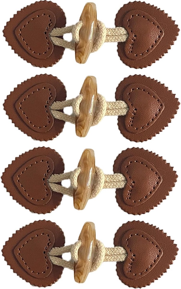 Knopen sluiting jassen 4 paar kleine kunstlederen jassen met knopen en knopen voor kinderkleding (donkere koffiekleur) | 4 paar kleine jassen van kunstleer, jassen, knekknopen, windjacks, harsknopen, knopen voor kinderkleding, hoornknopen, bruin