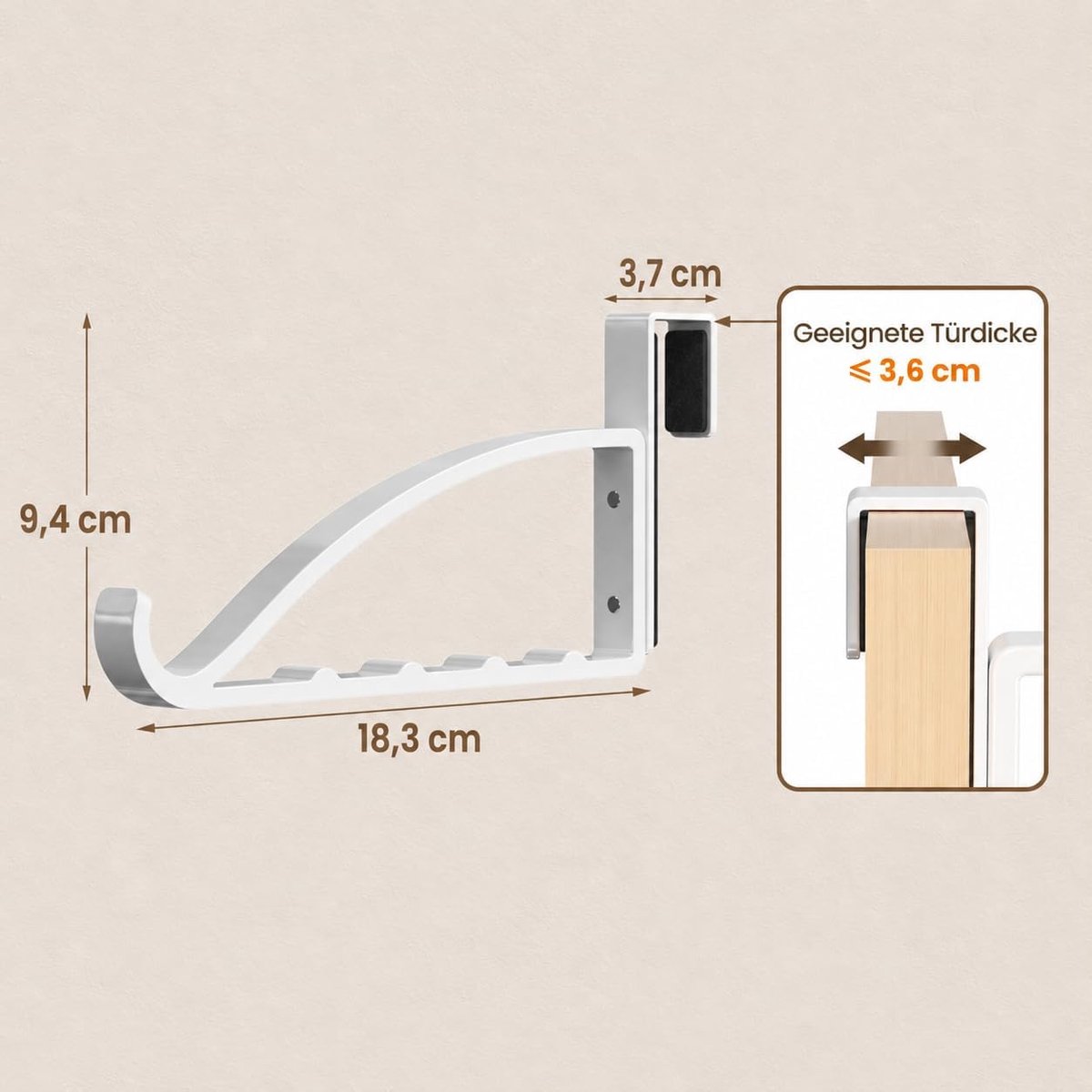 Deurhaken om op te hangen voor kleerhangers, set van 2 ruimtebesparende deurgarderobe voor kleding, jassen en tassen, zonder boren, geschikt voor deuren tot 2 cm deurdikte, zwart, wit