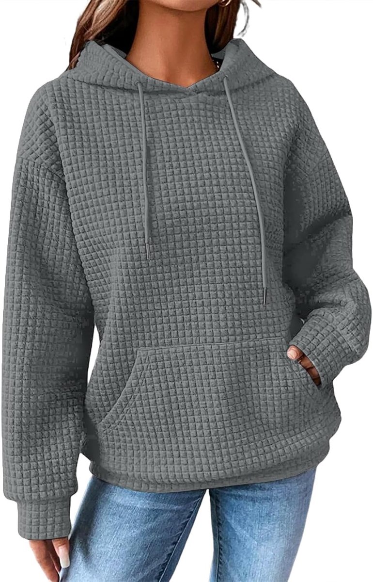 Hoodie dames sweatshirt winter lange mouwen capuchon casual wafeltrui V-hals hoodie met zak trekkoord S-XXL