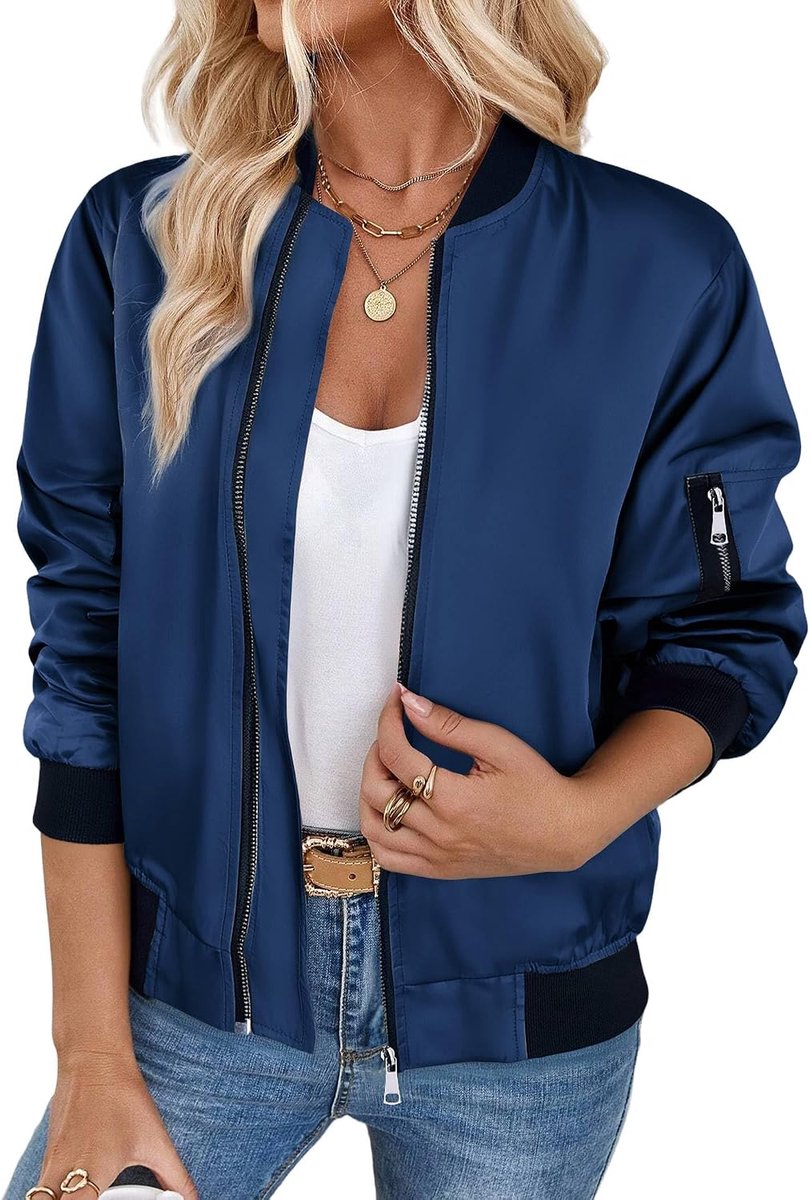 Damesjas, bomberjack, licht, kort, herfst, winter, lange mouwen, met ritssluiting, modieus, casual, XS-3XL