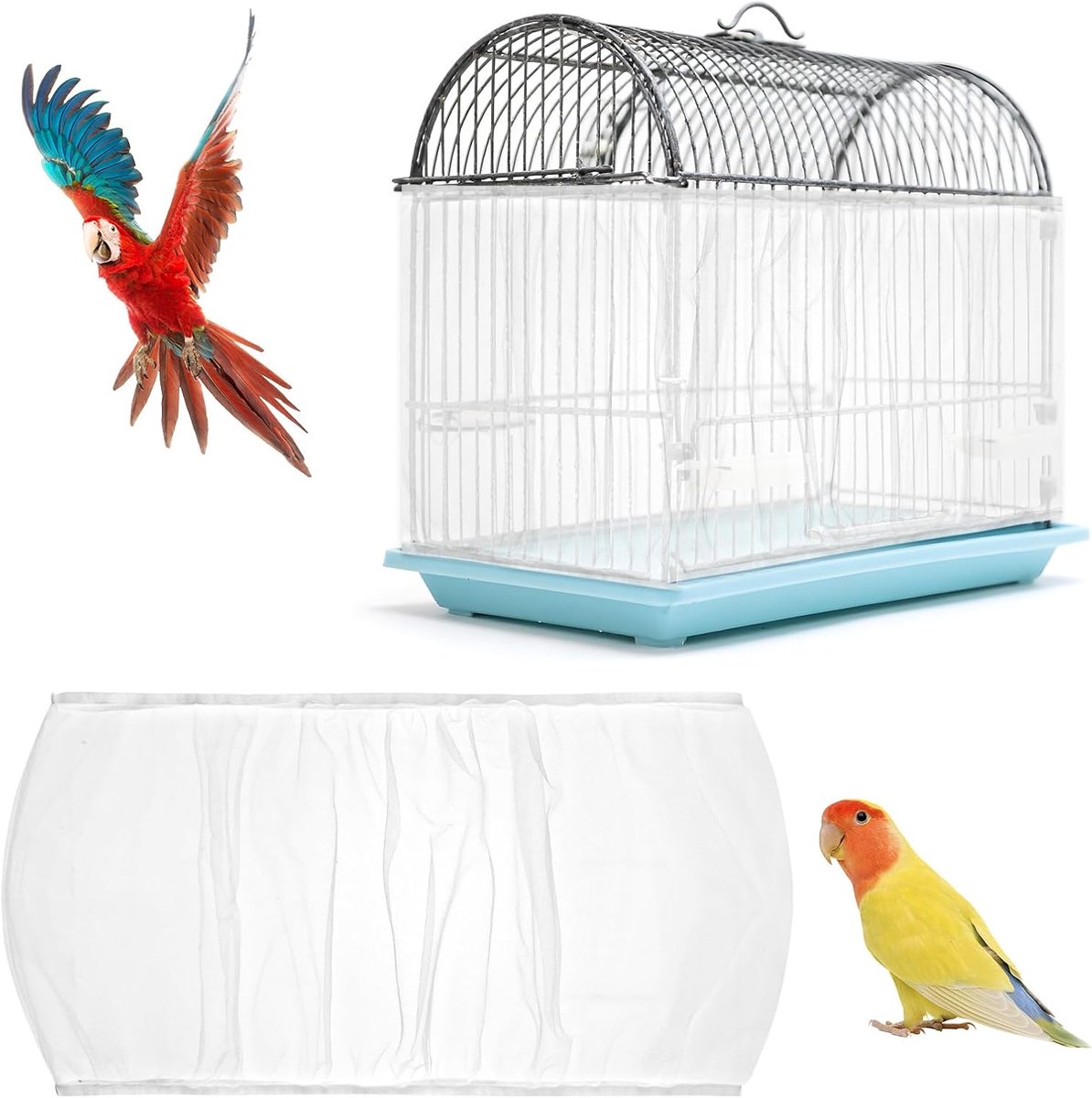 Vogelkooihoes, vogelkooien zaadvanger, rekbaar, geschikt voor 150cm-220cm, graskooihoes, verstelbare vogelkooien, zaadvanger, wit