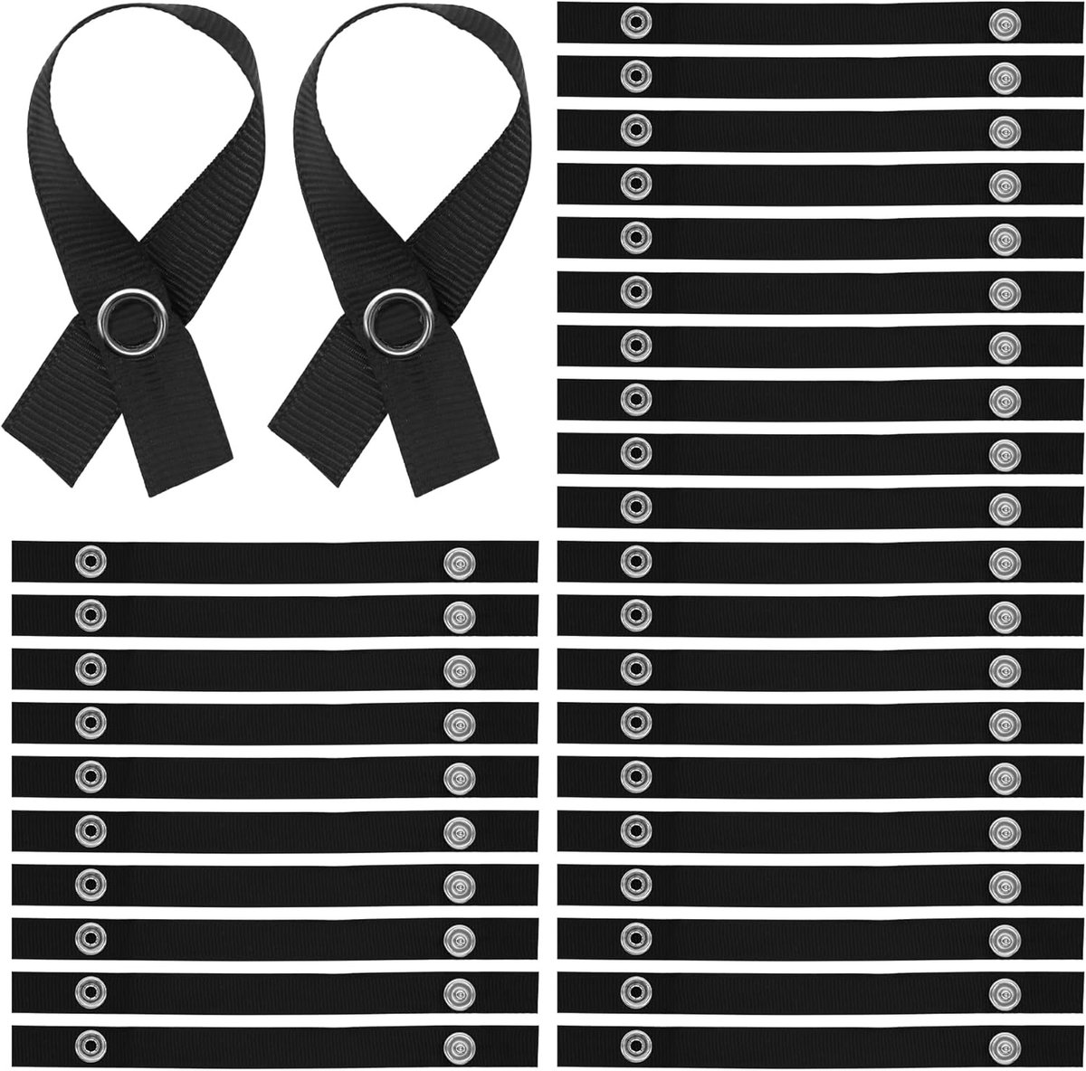 30 stuks naaivrije ophangers voor textiel 150 × 12 mm handdoek ophangers met drukknoopsluiting naaivrije ophangers zwart voor dunne handdoeken doeken