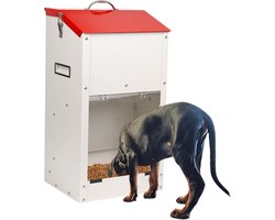 Voederautomaat voor honden, inhoud 11 kg, met deksel ter bescherming van het voer, veilig ontwerp voor knaagdieren, geschikt voor gebruik buitenshuis