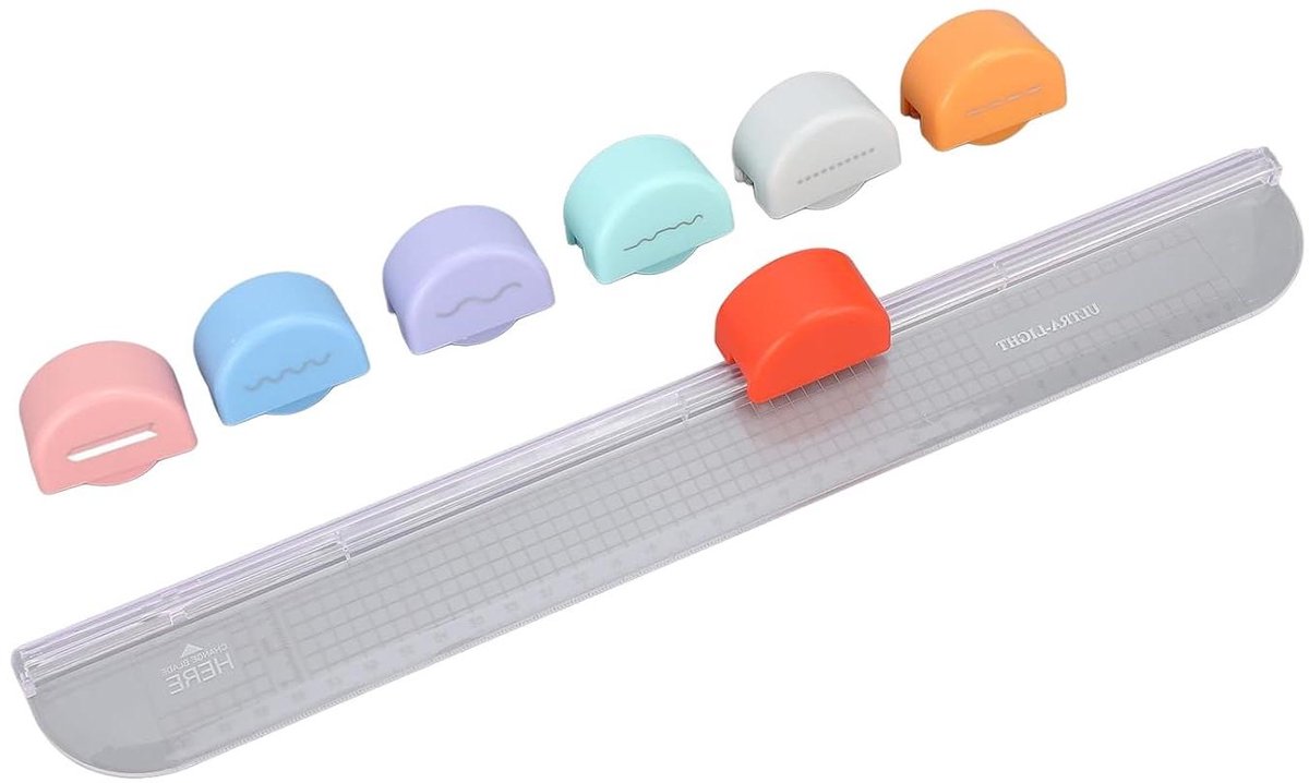 Papiersnijder 7-in-1 - Plakboektrimmer Knutselsnijder - Papier Knutselen - Zeven Verwisselbare Snijkoppen - 47 x 10 x 5 cm - Wit