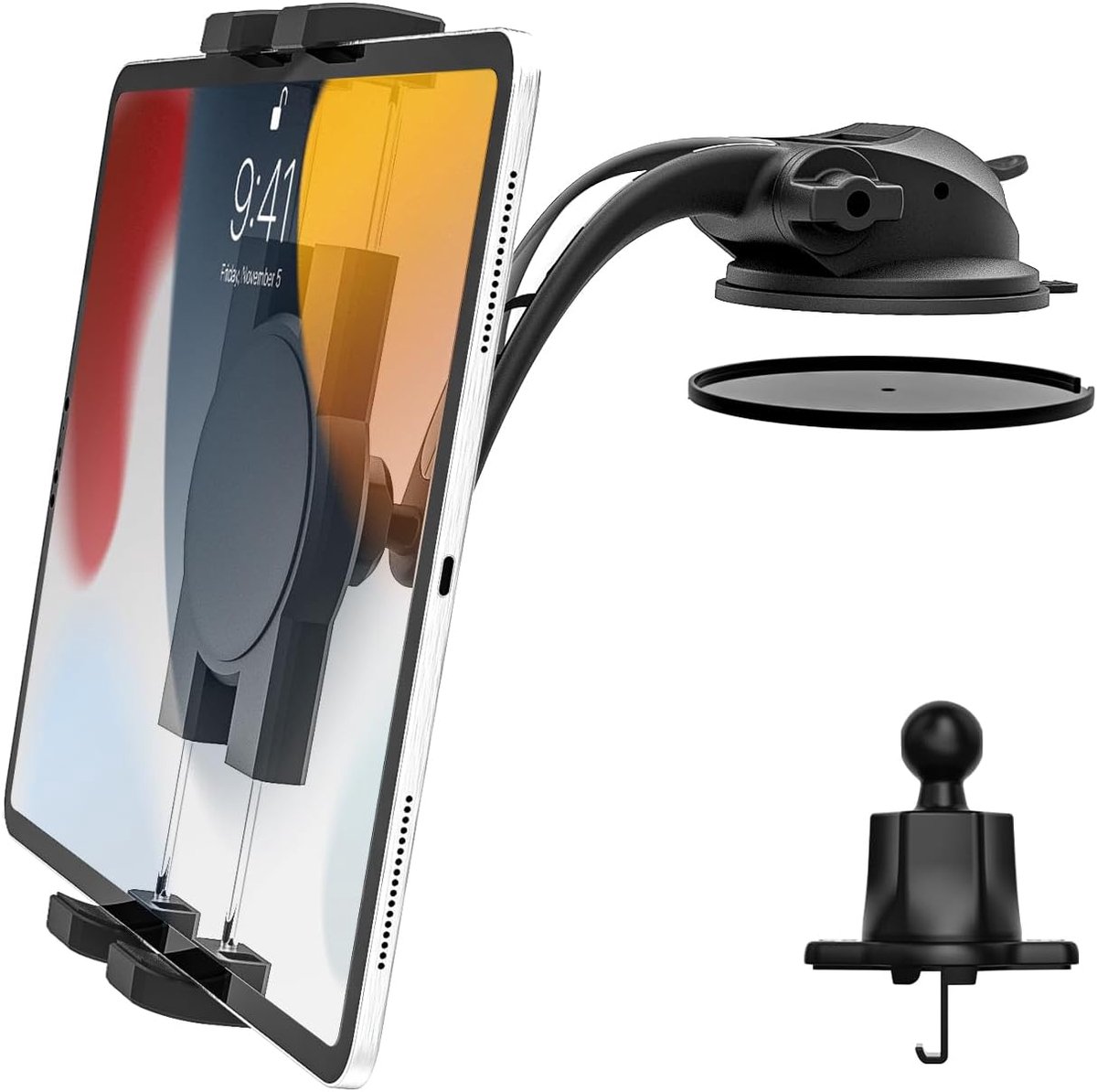 Tablet Houder Dashboard Ontluchter, 3-IN-1 Air Vent Voorruit Dash Tablet Autohouder [Sterke Zuignap] voor iPad Pro Air Mini, Galaxy, iPhone, 4-12,9 "Telefoon & Tablet