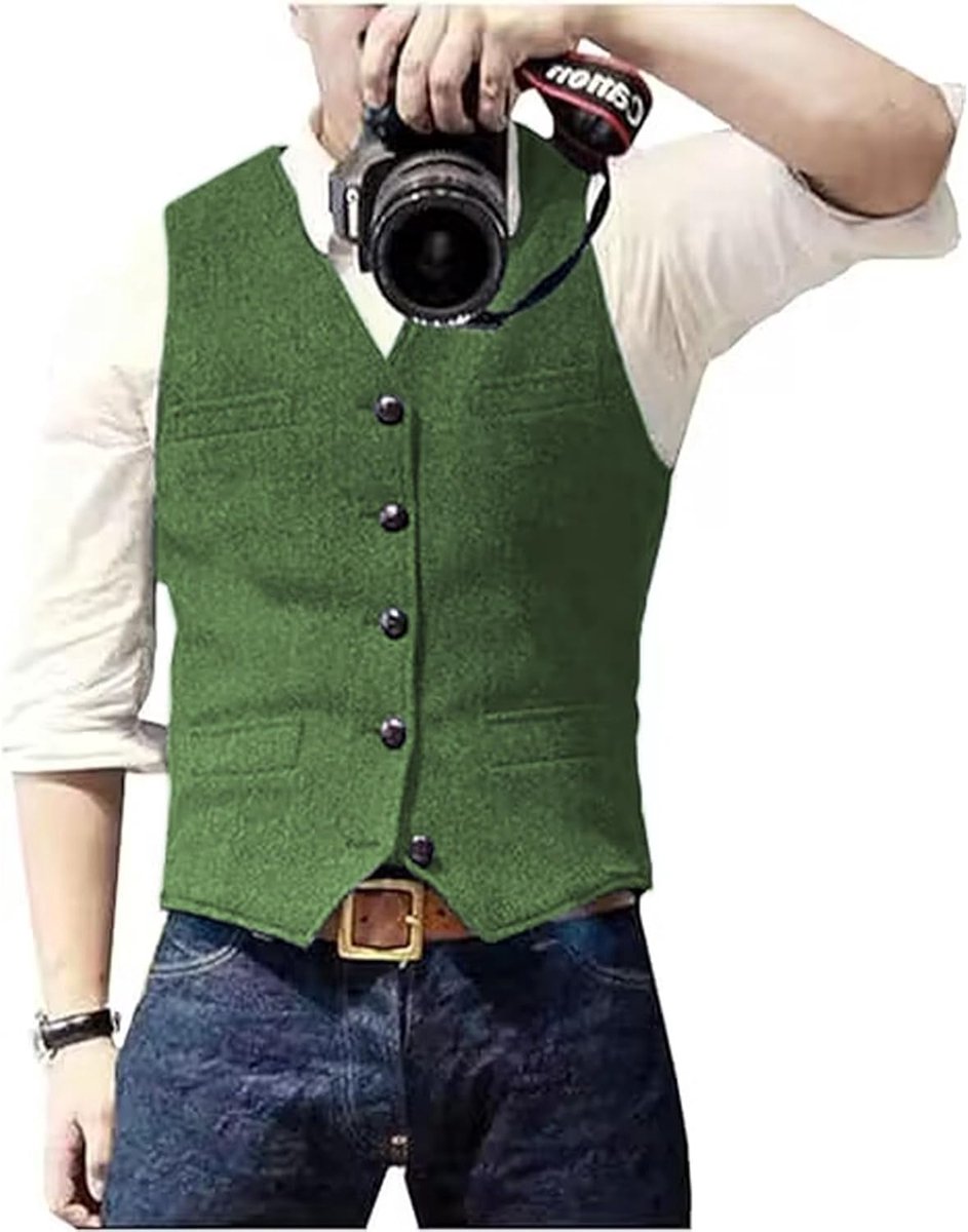 Casual wollen vest met visgraatpatroon voor onder pak, v-hals, tweedvest voor bruiloft, bruidsjonker