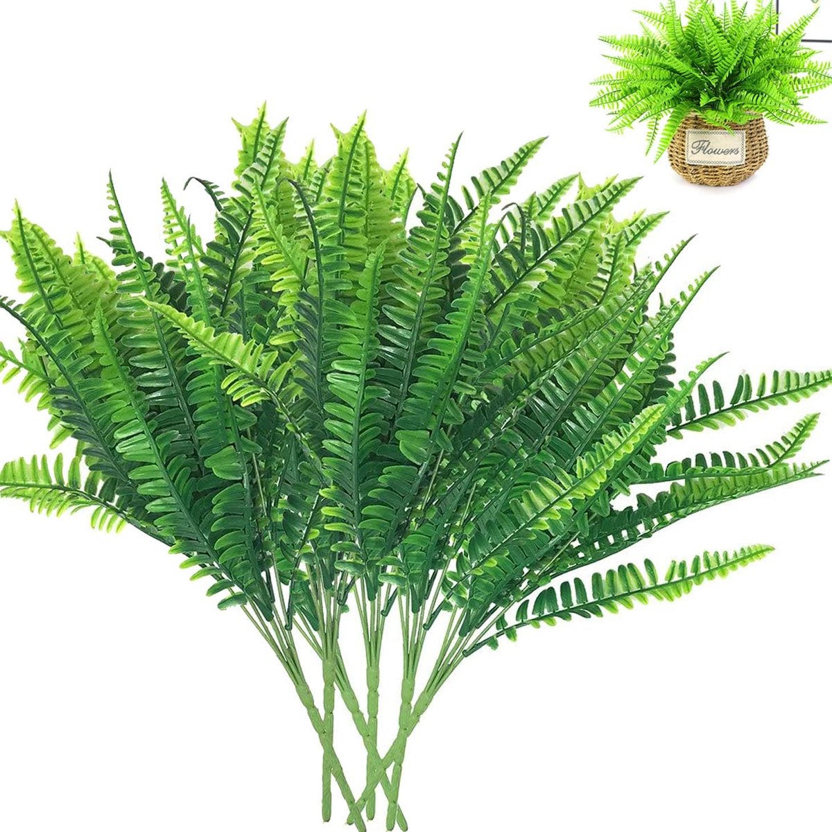 Kunstplant Persian Grass Fern - 6 bosjes - Groen plastic - Allergievriendelijk decor voor binnen en buiten - ShopVlot