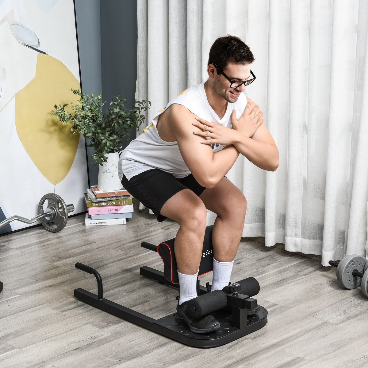 COVREO Sissy squat trainer 97x50 cm zwart, staal 3-in-1 verstelbaar