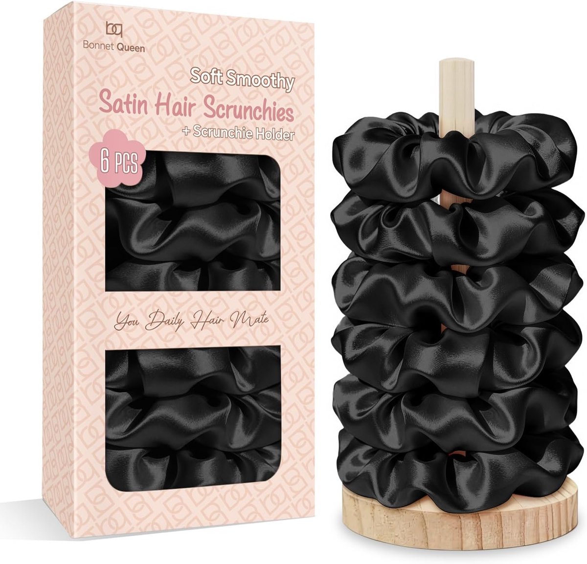Scrunchies voor vrouwen - satijnen elastieken - zwart - zacht voor het haar - SnelShoppen