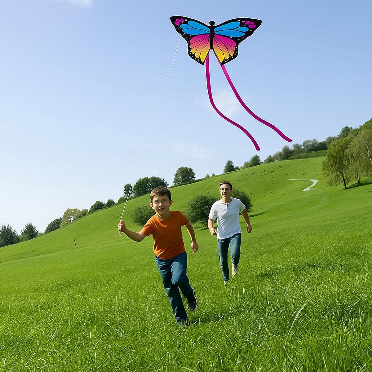 Grote 139,7 cm vlindervlieger - gemakkelijk te vliegen beginnersvlieger met lange staart | voor buiten strand en park | gezinsvriendelijke buitenactiviteiten en cadeau