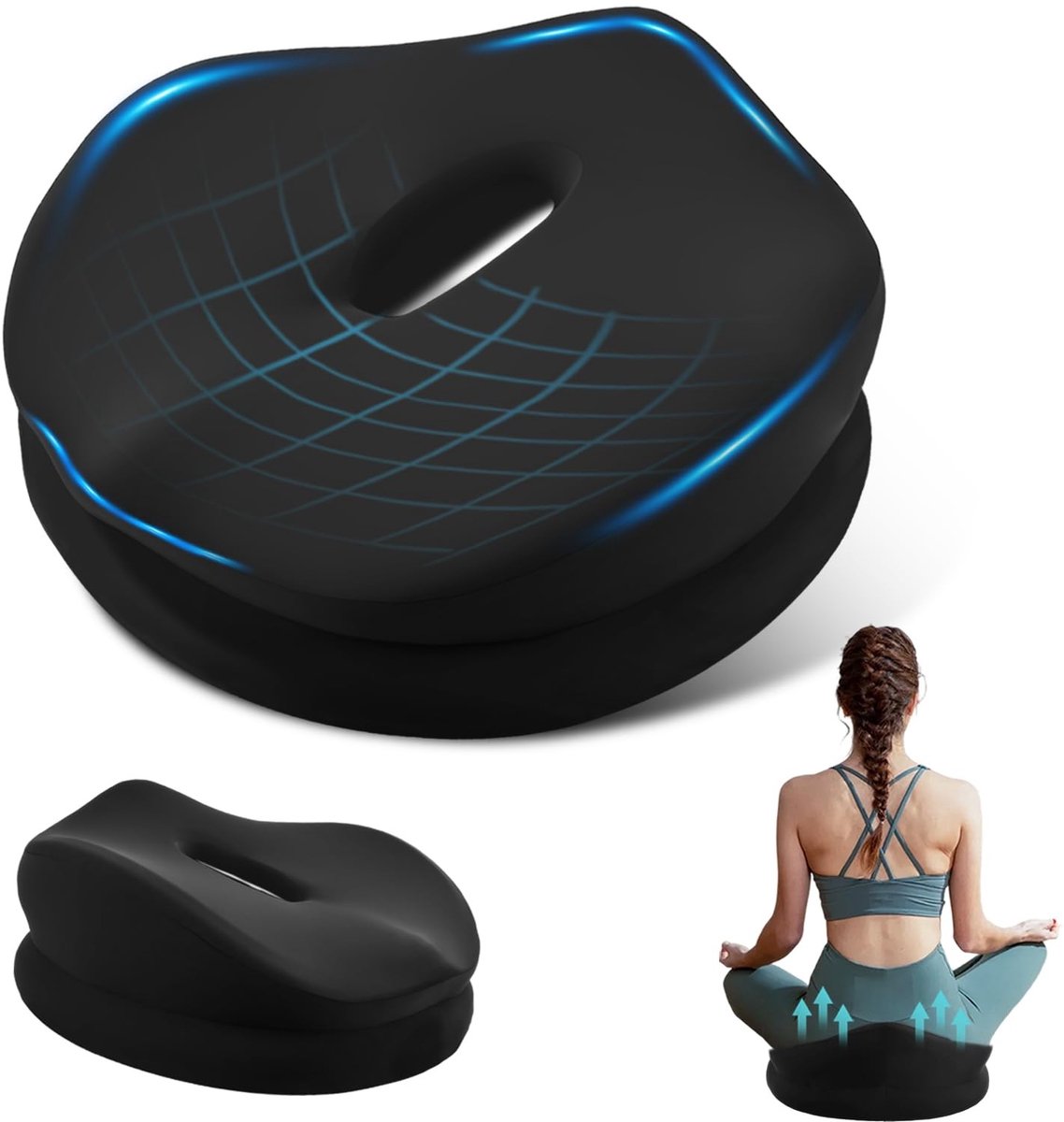 Omgoods - Orthopedisch Dubbel Laags Memory Foam Stoelkussen - Ergonomisch Voor Kantoor en Auto