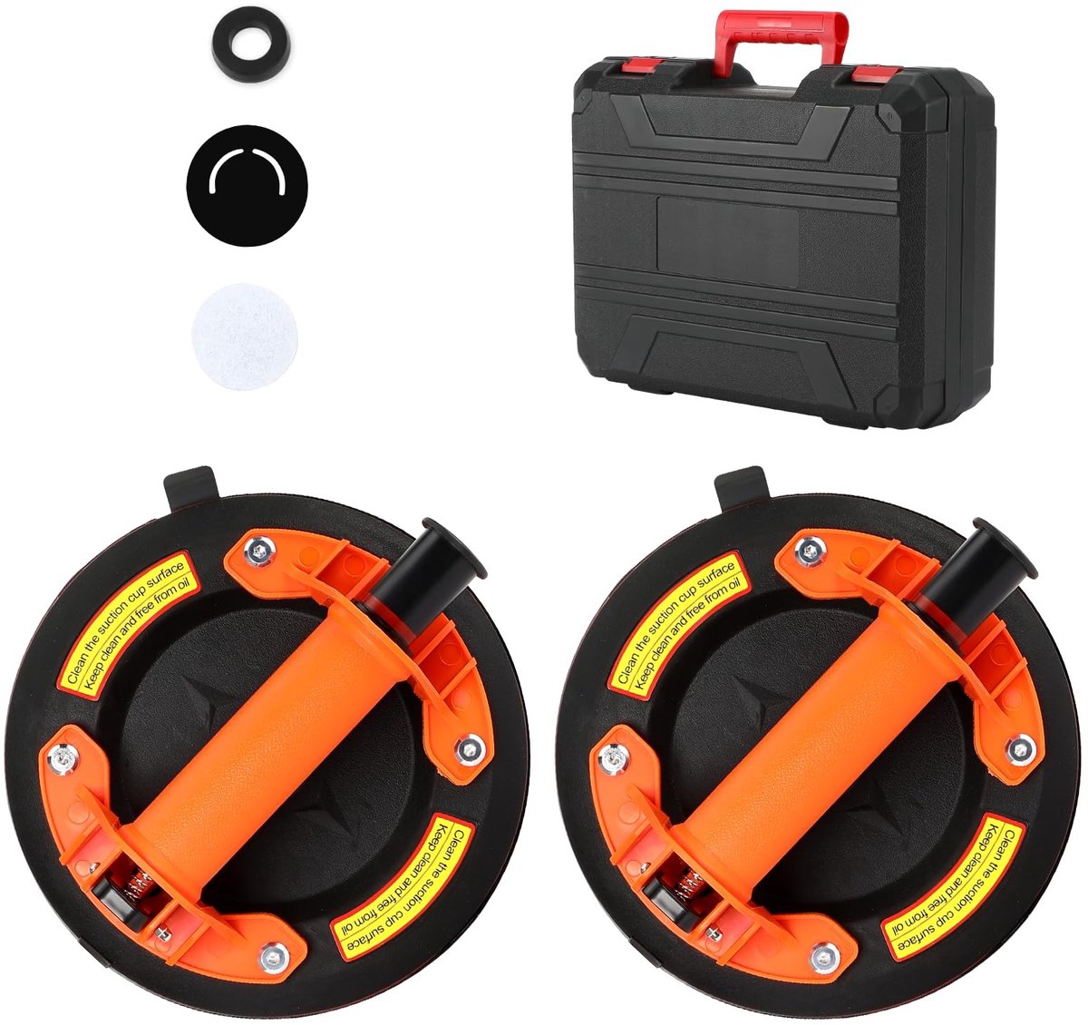 Omgoods - Set van 2 8 Inch Vacuum Suction Lifters voor Glas en Tegels, Oranje