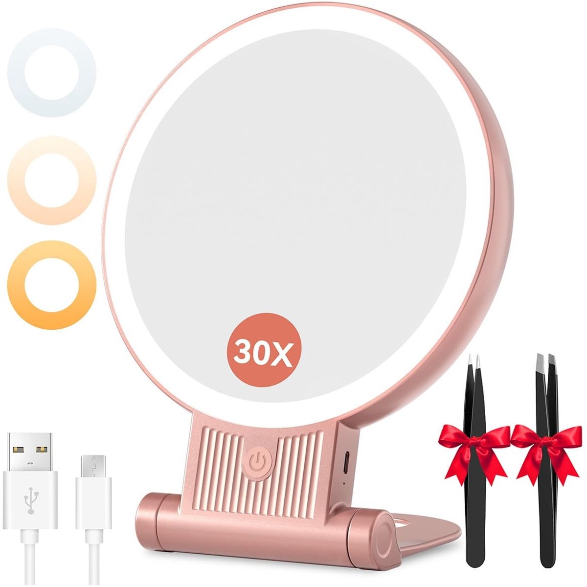 Omgoods - Cosmetic Mirror met LED Verlichting - 30X/1X Handspiegel