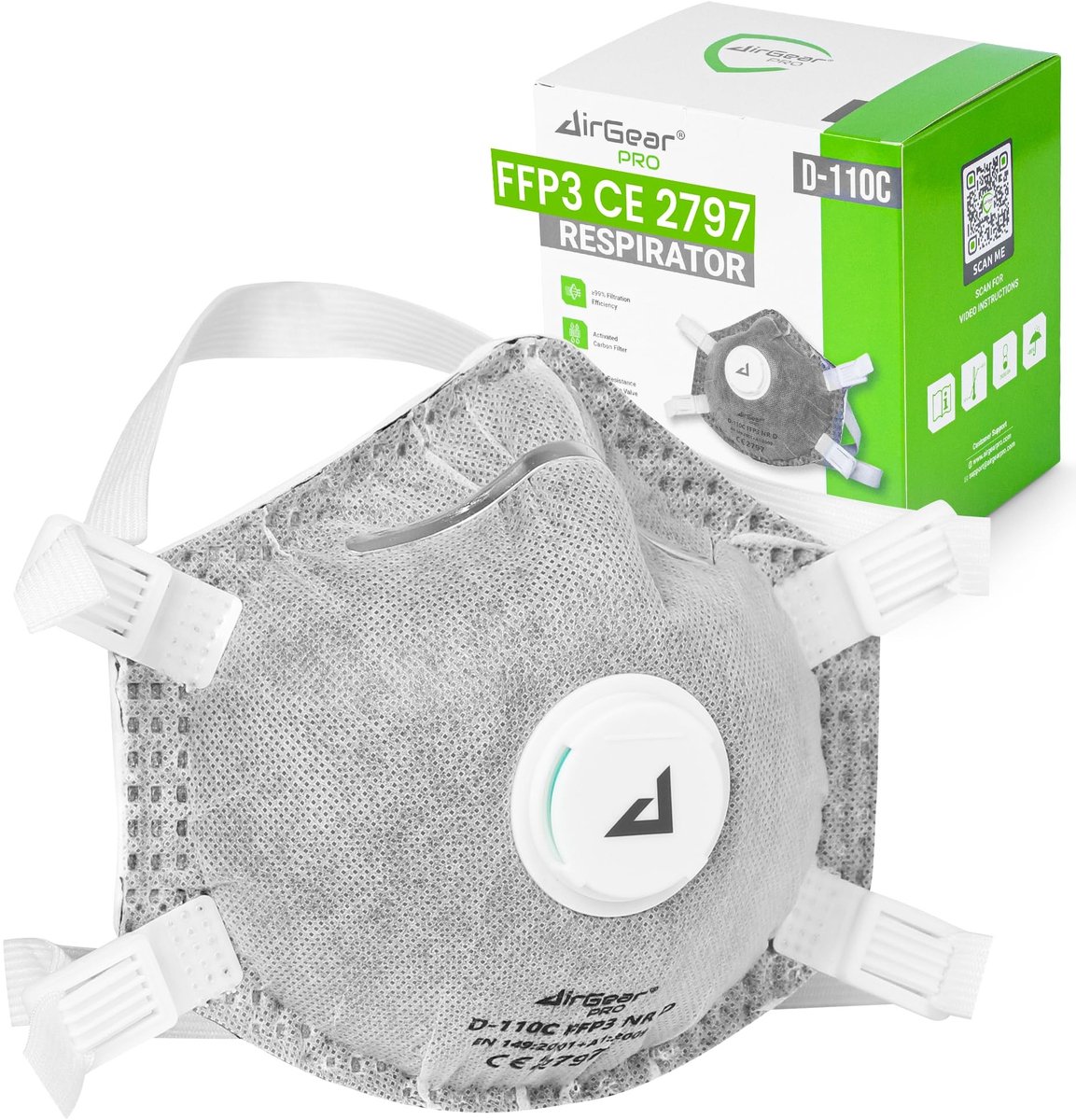 Omgoods - FFP3 Mondmasker met Ventiel voor Stofbescherming (Pack van 20)