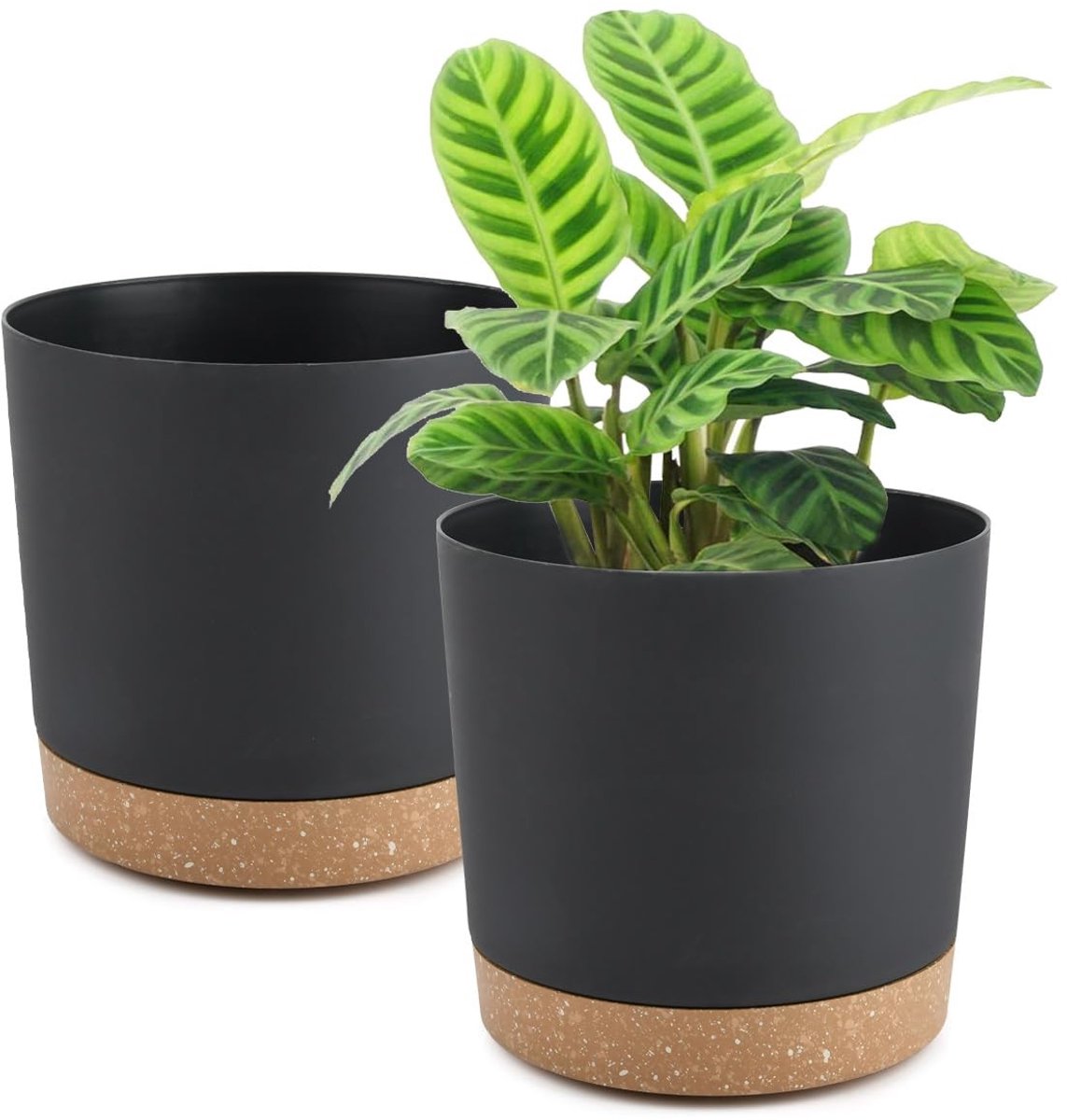 Omgoods - Set van 2 Plastic Bloempotten met Coaster en Drainagegaten