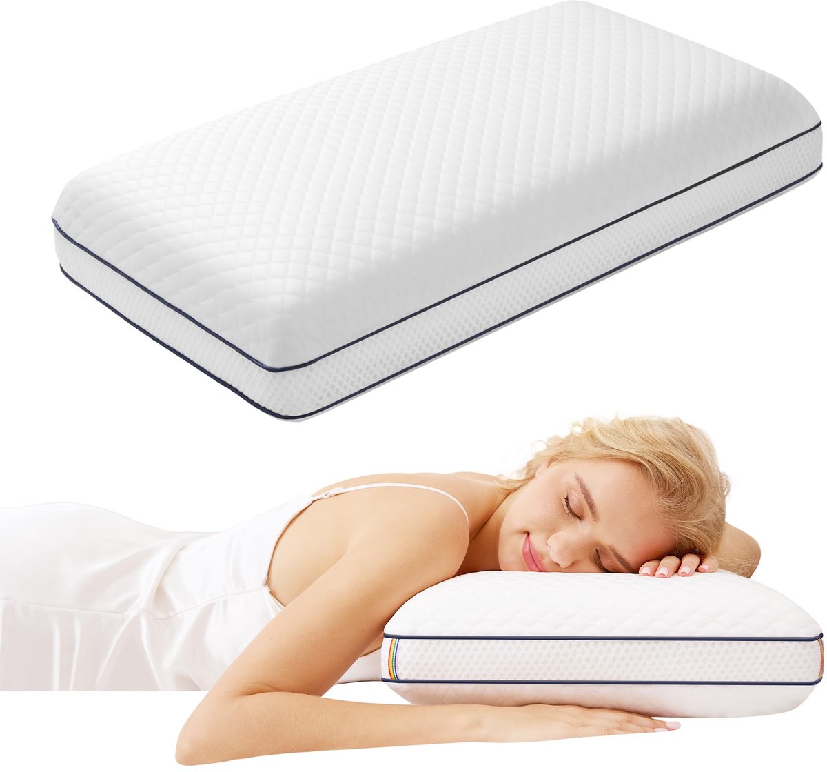 Omgoods- Traagschuimkussen verkoelende gel - ergonomisch kussen - zijslaper - afneembare hoes - 60 x 40 x 12 cm - drukverlichting - Geheugenkussen