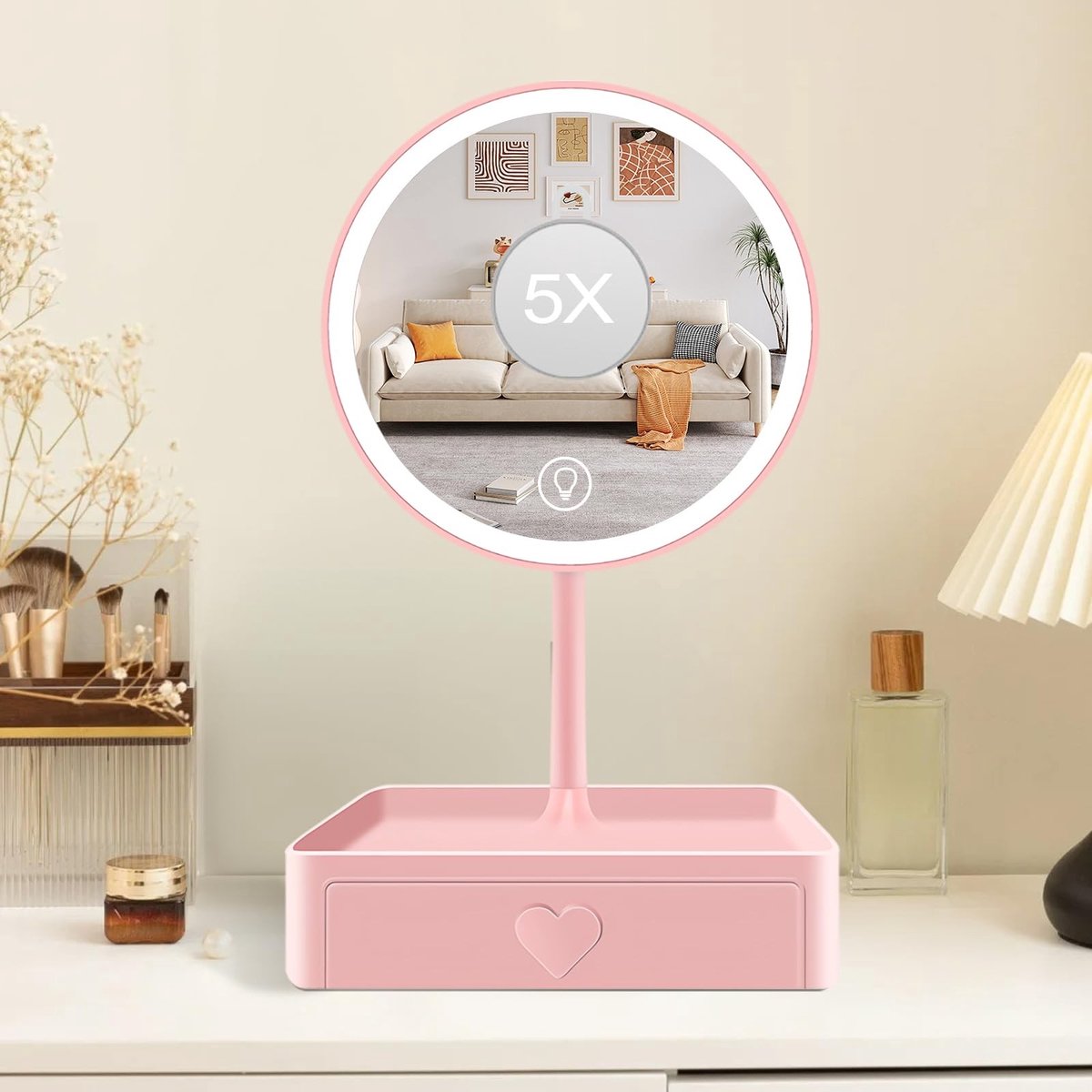 Omgoods - Make-upspiegel met Licht en Opberglade - Dimbare Magnetische Spiegel