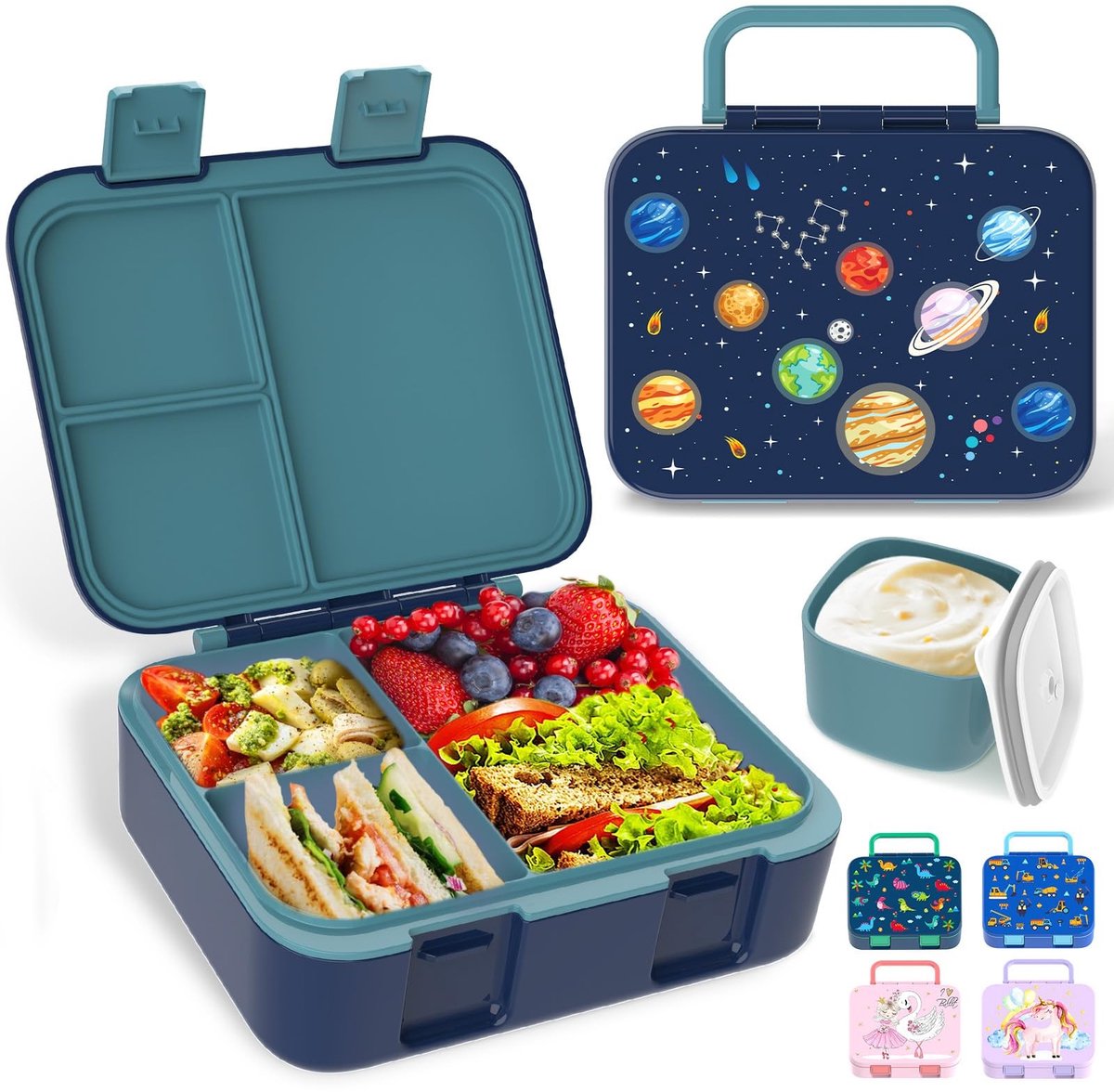 Omgoods - Bento Lunchbox voor Kinderen - Donkerblauwe Planeet met 3 Compartimenten