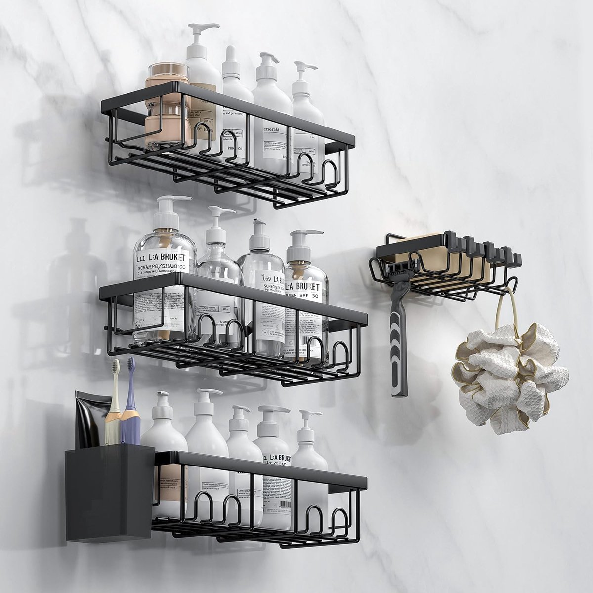Omgoods - Wand Plank voor Douche met 4 Rekken en Geen Boren