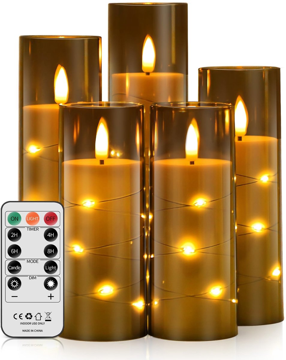Omgoods - Set van 5 Dimmbare LED Kaarsen met Afstandsbediening