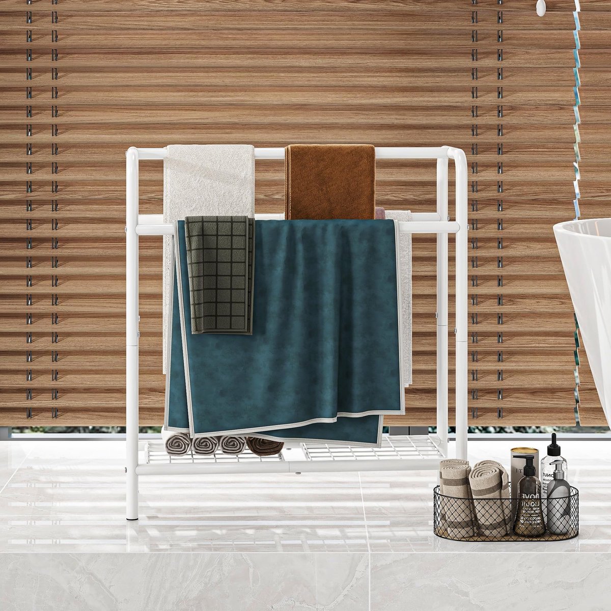 Omgoods - Vrijstaande Handdoekrek 3 Treden Wit 70x27x76 cm