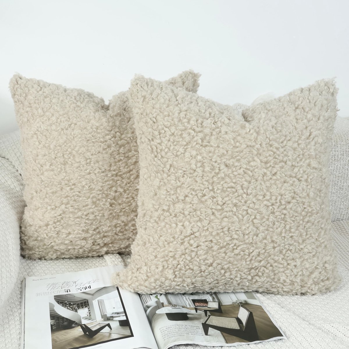 Omgoods - Set van 2 Fluffy Kussenhoezen 50x50 cm van Neutraal Kleur
