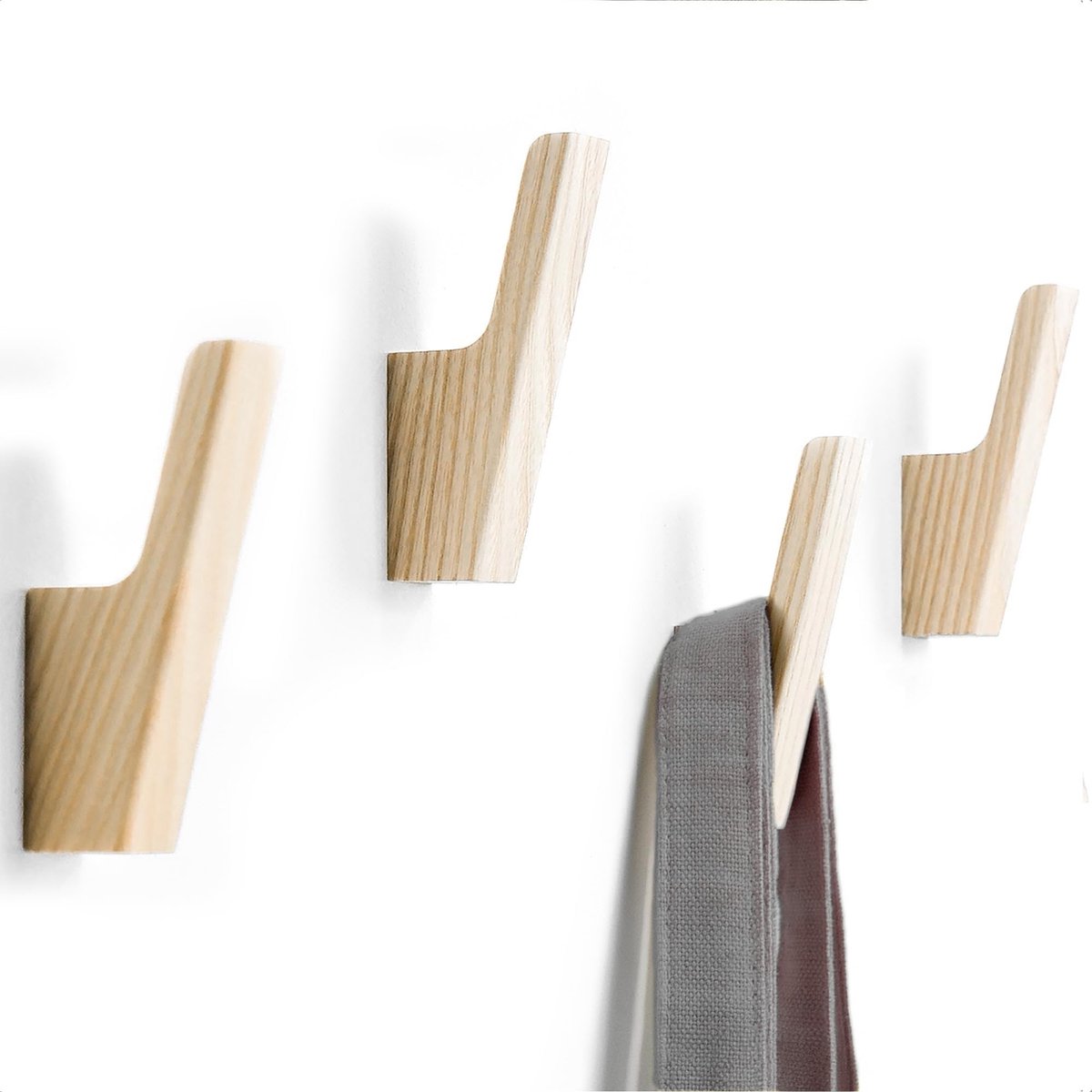 Omgoods - Set van 4 Wandhaakjes van Beukenhout voor Kleding en Accessoires
