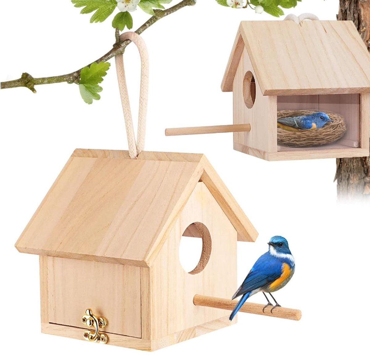 Omgoods - Houten Vogelhuisje voor Buiten met Transparant Ontwerp