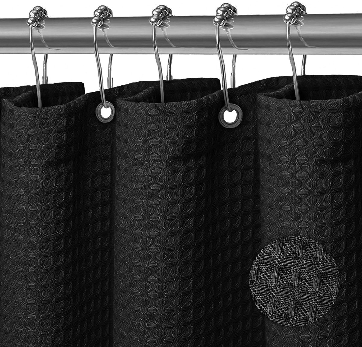 Omgoods- Douchegordijn Waterdicht 180x200 cm - Wasbaar Textiel - Antischimmel - Metalen Ringen - Wafelstructuur - Geschikt voor Douche en Badkuip - Badgordijn